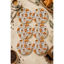 6 Lı Cam Çay Tabağı - Kahve & Kruvasan Desenli 12 Cm - 6 Adet Çay Tabak Kahverengi