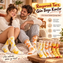 Bezos Unisex Batik Desenli Çorap 6'lı Set Pamuklu Renkli Uzun Soket Dikişsiz Nefes Alan Günlük Spor Çorabı Agc Çok  Renkli