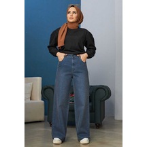 1133-Bol Paça Pantolon Koyu Mavi Çok Renkli