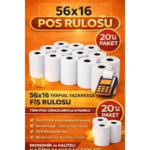 56x16 Termal Pos Kağıdı Rulosu 20'li - Tüm Pos Cihazlara Uyumlu