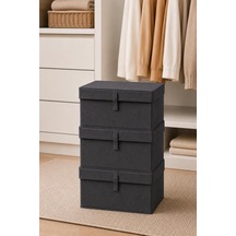 Çok Amaçlı Saklama Kutusu Düzenleyici Kapaklı Sandık Tipi Kutu Hurç Organizer 3 Lü Set Antrasit, Mini 40x30x26 Diğer