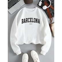 Tarzsokak Barcelona España Mektup Baskı Kadın Kazak Polar Rahat Kazak O-boyun Sonbahar Streetweet Gevşe Beyaz