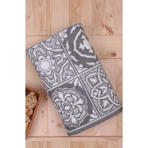 Baveno Pamuk Jakarlı 100X150 Banyo Havlusu-Gri-Krem