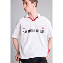 Defacto Loose Fıt Polo Yaka Slogan Baskılı Kısa Kollu Polo Tişört G4274ax26smwt34 Beyaz-wt34