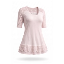 Bihhter Tunik /bluz Kısa Kollu Pudra Pembesi Pudra Pembe