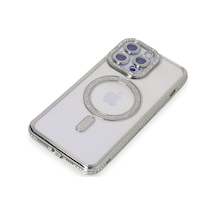 Apple iPhone  Uyumlu- 15 Pro Kılıf Joke Simli Magneticsafe Kılıf - Gümüş Çok Renkli