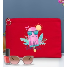 Bk Gift Yaz Temalı-5 Astarlı Kırmızı Portföy Çanta 30x21cm, Baskılı El Çantası, Organizer Çanta
