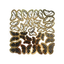 Siyah Gold Varaklı Kelebek Pasta Dekor Süs 42 Adet Açık Bej