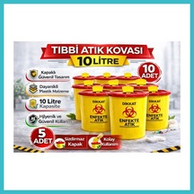Bezos Atık Kovası 10 Litre 10 Adet Kapaklı Atık Kutusu Enfekte Atık Kovası Seti Dfnbez