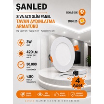 Şanled 3w Tasarruflu Led Yuvarlak Beyaz Işık Sıva Altı Slim Panel 4 Adet
