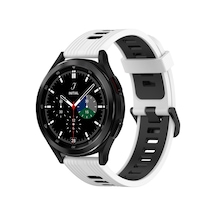 Samsung Galaxy Uyumlu Watch 4 Classic 42mm 20mm Dikey Desen İki Renkli Silikon Saat Bandı Beyaz