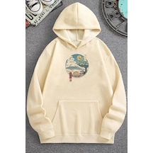 Uyguntarz Unisex Neighbor's Ukiyo E Baskılı Sweatshirt Bej