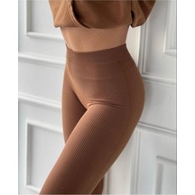 Nice Choice Kadın Kahverengi Yüksek Bel Toparlayıcı Dikişsiz Fitilli Taytkahverengi Xl Kahverengi
