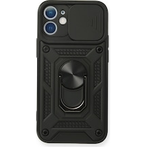 Apple iPhone Uyumlu - 11 Kılıf Pars Lens Yüzüklü Silikon - Siyah
