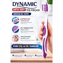Dynamic Orta Sert Diş Fırçası Medium Çapraz Kıl Yapılı Dil Temizleyicili Ergonomik Diş Fırçası 1 Adet