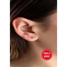14 Ayar Altın Kalemli Top Tekli Küpe Sarı Altın