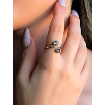 İkili 3mm Doğal Taşlı Antik Kadın Ayarlanabilir Yüzük Dendritli Opal Rutil Kuvars Taşı Euy32or Siyah