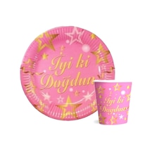 Karton Tabak Bardak Set İyi Ki Doğdun 8li Pembe