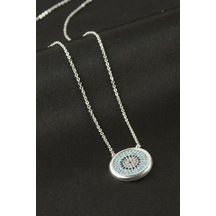 Zenviac456 Yuvarlak Nazar Zirkon Taşlı Kolye Zenviac45678 Gümüş Rengi