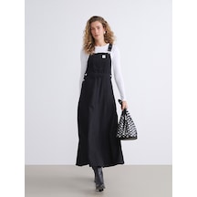 Lcw Modest Siyah Kare Yaka Jean Salopet Elbise