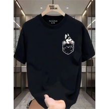 Tarzsokak Unisex Kod 4 Köpek Minimalis Baskı T-shirt Siyah