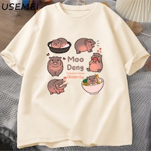 Flood Of Style Tayland Yılında Moo Deng Bouncy Domuz Bebek Hippo Khao Kheow Açık Hayvanat Bahçesi T-shirt Ko Haki