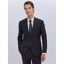 Kip Lacivert Desenli Modern Fit Yün Karışımlı Takım Elbise Çok Renkli
