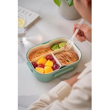 1200 Ml 2 Katlı 6 Bölmeli Bpa'sız Pp Plastik Sefer Tası Ve Beslenme Çantası - Hava Kilitli Bento Lunch Box, Çatal Ve Kaşık Dahil Yeşil Çok Renkli