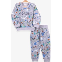 Breeze Erkek Bebek Eşofman Takımı Baskılı Desenli Gri (6 Ay-2 Yaş)