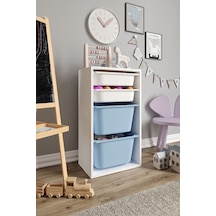 %100 Mdf - Small Mono 4 Sepetli Oyuncak Dolabı Mavi