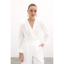 Sateen Kruvaze Vatkalı Bodysuit - Ekru Sateen Kruvaze Vatkalı Bodysuit - Ekru