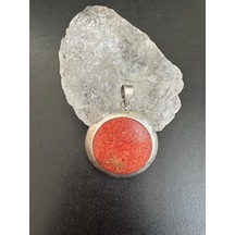 Doğal Mercan Taşlı Gümüş Kolye Ucu 925 Ayar 12,28 Gram