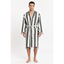Erkek Striped Peştemal Bornoz %100 Pamuk Plaj Bornoz Siyah