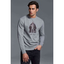 Anime One Piece Baskılı Gri Erkek Örme Sweatshirt (534644056)