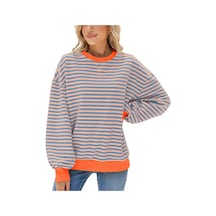 Hnxc Kadın Modası Rahat Çizgili Baskılı Uzun Kollu O-boyun Kapşonlular Ve Sweatshirtler Pembe&gri Pembe - Gri