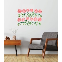 Duvar Süsü Sticker 2 Adet Pembe Güllü Şeffaf Filmli Pvc 70x50x0