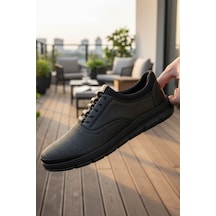 Enoch Hakiki Deri Siyah Lastikli Erkek Sneaker Ayakkabı Ortopedik Taban Siyah