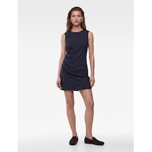 Koton Drapeli Slim Fit Bisiklet Yaka Kolsuz Çizgili Mini Elbise Beyaz Çizgili 7wak80019uk