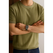 Cool Tarz Mat Haki Erkek Yuvarlak Yaka Örme T-shirt Mat Haki Mat Haki