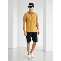 Giyim Dünyası Erkek Yaka Çizgili Polo Yaka Kısa Kol Tshirt Hardal
