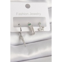 Pirinç Gümüş Renk Zirkon Taşlı Yılan Model Kadın Küpe Çok Renkli