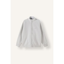 Defacto Boxy Fit Dik Yaka Baskılı İçi Yumuşak Tüylü Cepli Fermuarlı Sweatshirt Hırka E1367ax26augr368 Gri-gr368