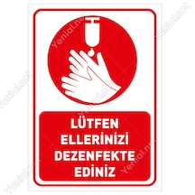 Lütfen Ellerinizi Dezenfekte Ediniz Simgeli Kırmızı Sticker Etket (453460106)