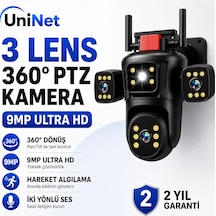 Uninet 9mp Wifi Ptz Kamera 3 Kameralı, 355 Derece Dönebilen Başlıklı, Renkli Gece Görüşü Ve Çift Yönlü Ses Özellikli