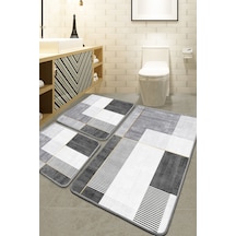 Pendor Gri 3'lü Set Banyo Paspası Djtbanyo Renkli