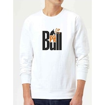 Pıtbull Dog Baskılı Beyaz Erkek Örme Sweatshirt (528423428)