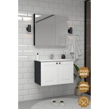 Teta Home Pekin 80 Cm Mdf Gövde Membran Kapak Banyo Dolabı Seti Antrasit - Beyaz