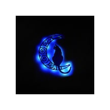Led Işıklı Aydaki Kedi Figürlü Tablo Duvar Dekorlu Gece Lambası Mavi - 745710359 Mavi