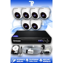Picam 6 Kameralı Dome 6 İç Kamera Set 500 GB HDD Full HD Gece Görüşlü Güvenlik Kamerası Sistemi