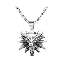 Paslanmaz Çelik Kurt Başı Titanyum Erkek Kolye Gümüş